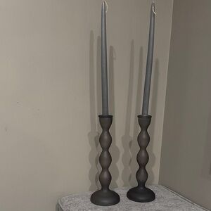 Elegant Dark Gray Glass Candle Holders w/ candles